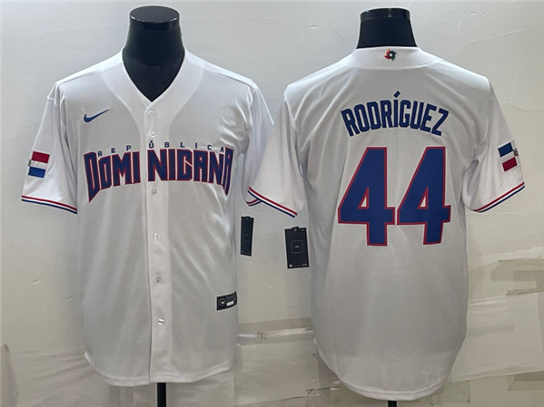 Men's Dominican Republic Baseball #44 Julio Rodr??guez 2023 White World Baseball Classic Stitched Jersey